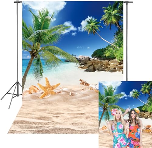 Fondo Fotográfico Playero 6x8FT Azul Cielo y Palmeras miniatura 1