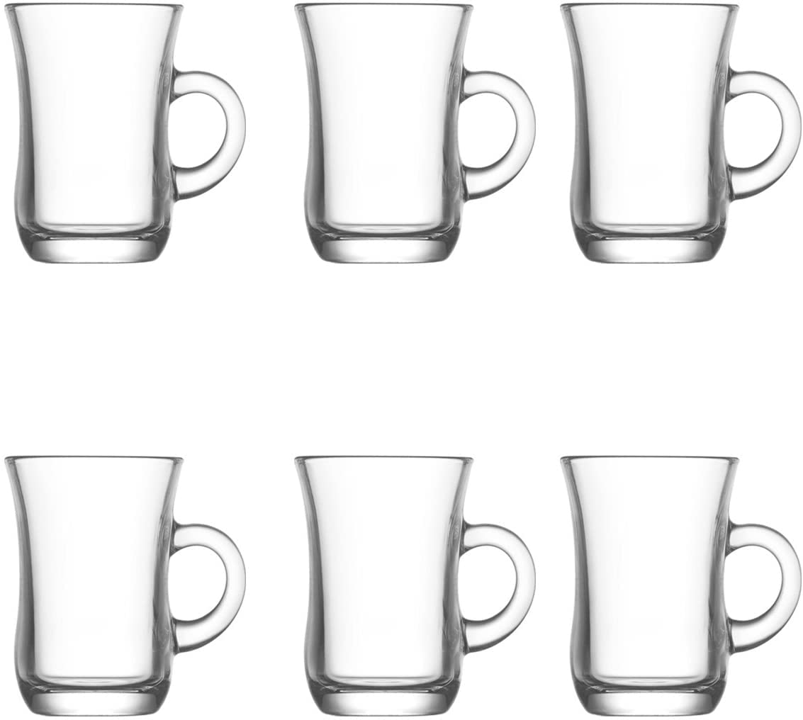 KELVEE Glass Tea Cups Set of 6, Coffee Mugs with Handle Transparent Drinking Cup for Milk, Cappuccino, Hot Chocolate & Cold Beverages (180ml) (U-Shape) (B09PVQV185) Amazon Price History, Amazon Price Tracker