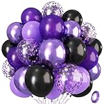 Purple Black Balloons, 12 Inch Dark Purple Light Balloons with Metallic Purple Confetti Latex Balloon Set for Girls Women Halloween Birthday Bridal Shower Wedding Party Decorations Is-02