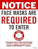 Notice Face Masks are Required to Enter Plastic PVC Sign 8.5' x 11' Sturdy Weatherproof PVC Plastic
