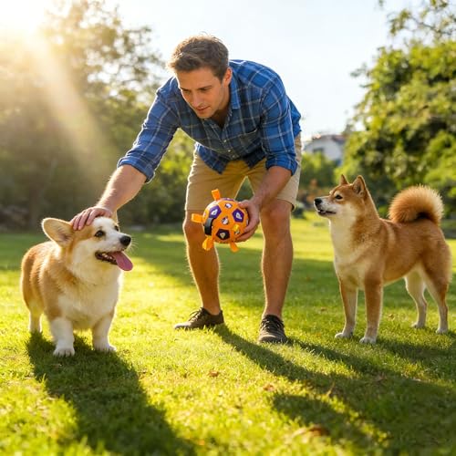 YUEMING Hundespielzeug Ball, Hundefußball mit Griff und Pumpe, Dauerhaft Hundespielzeug für Kleine Mittlere Große Hunde Fußball für Hunde, Wasserspielzeug (Gelb, 15cm)