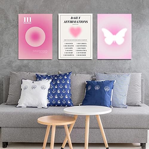 Pink Gradient Aura Angel Numbers Posters Sets for Room Aesthetic Spiritual Affirmation Canvas Wall Art Positive Energy Painting Y2k Butterfly Pictures Trendy Wall Decor for Bedroom 16x24in Unframed