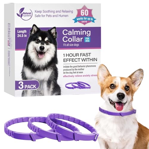 Collares calmantes para perros - 3 piezas de confort ajustable, dura 60 días de alivio del estrés, la feromona del perro calma, reduce el mal comportamiento | Largo 24.5 pulgadas relajante y mal