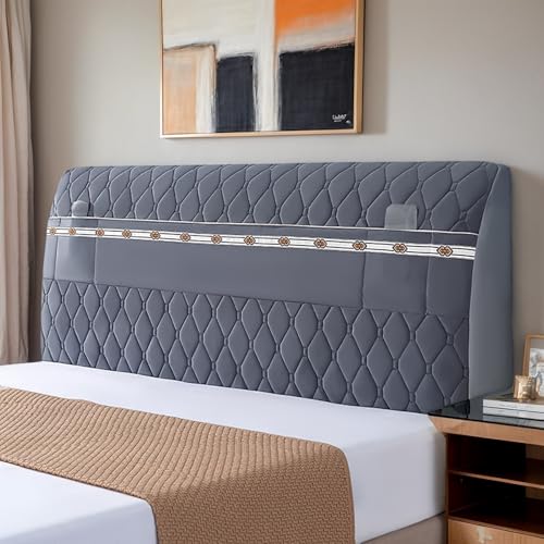 HEADBOARD Kopfteilbezug, Elastische Dehnbare Kopfteilhusse, Wasserdichter Schutzbezug Für Weiche Bettkopfteile, Staubschutzbezug Für Kopfteil,Grey 2,220CM