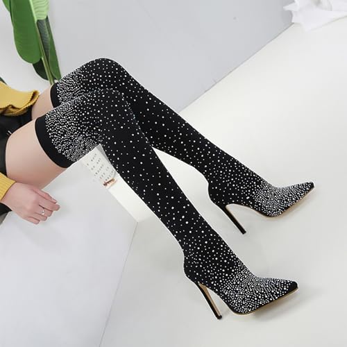 Sexy Thigh High Boots for Women Stretch Over The Knee Rhinetsone Boots Glitter Pointed Toe Diamond Stiletto High Heels Long Sexy Boots Sparkly Ladies Party Dress Boots3