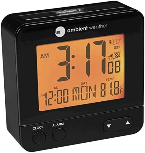 Ambient Weather RC-8300 Atomic Travel Compact Alarm Clock with Auto Night Light Feature