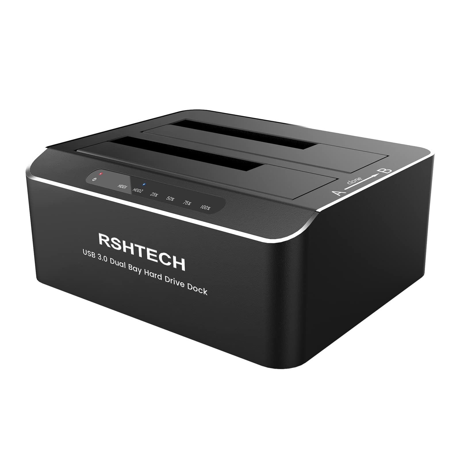 RSHTECH Dualschacht Festplatten Docking Station, USB 3.0 Aluminium Festplatten Dockingstation Offline-Klonen für 2,5 & 3,5 Zoll SATA HDD SSD, unterstützt 2 x 16TB Laufwerke, Werkzeuglose (RSH-DS01)