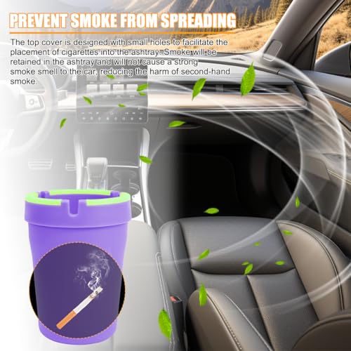 Image of Mandark Car Ashtray, 2PCS Glow In The Dark Smokeless Self-Extinguishing Vehicle Cigarette Trash Can, Smellproof Portable Automotive Ash Holder Organizer, Universal for Truck Home Office (Purple)