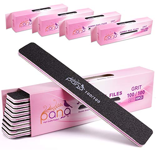 Pana Black Nail Files Jumbo Size (Grit: 100 x 100, Pack of 50 Pieces) USA Professional Emery Board JUMBO Size Nail Files