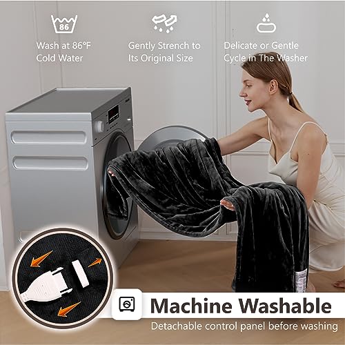 Image of Wapaneus Heated Blanket Electric Queen Size 84 inchx90 inch-Dual Control with 10 Heat Levels 12 Timer Settings and 8 Hours Auto-Shut Off,Fast-Heating Electric Blanket,ETL Listed Machine Washable,Black