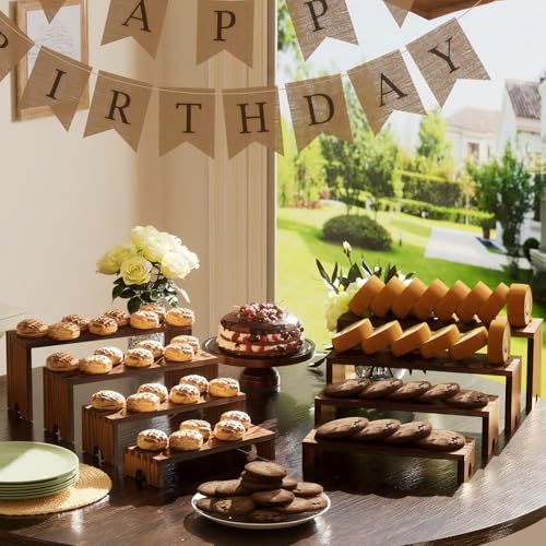 Image of 2 Set Wooden Tiered Risers Display Stands for Vendor Events,Stackable Wood Cupcake Display Stand,Farmhouse Decor Wood Dessert Table Display Set,Vendor Booth Display Items,Food Display Risers for Party