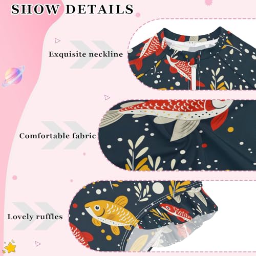 ALAZA Animal Fish Bubble Leaf Girls One Piece Swimsuit Long Sleeve Rash Guard Swimsuits UV 50+ Swimwear Zipper4