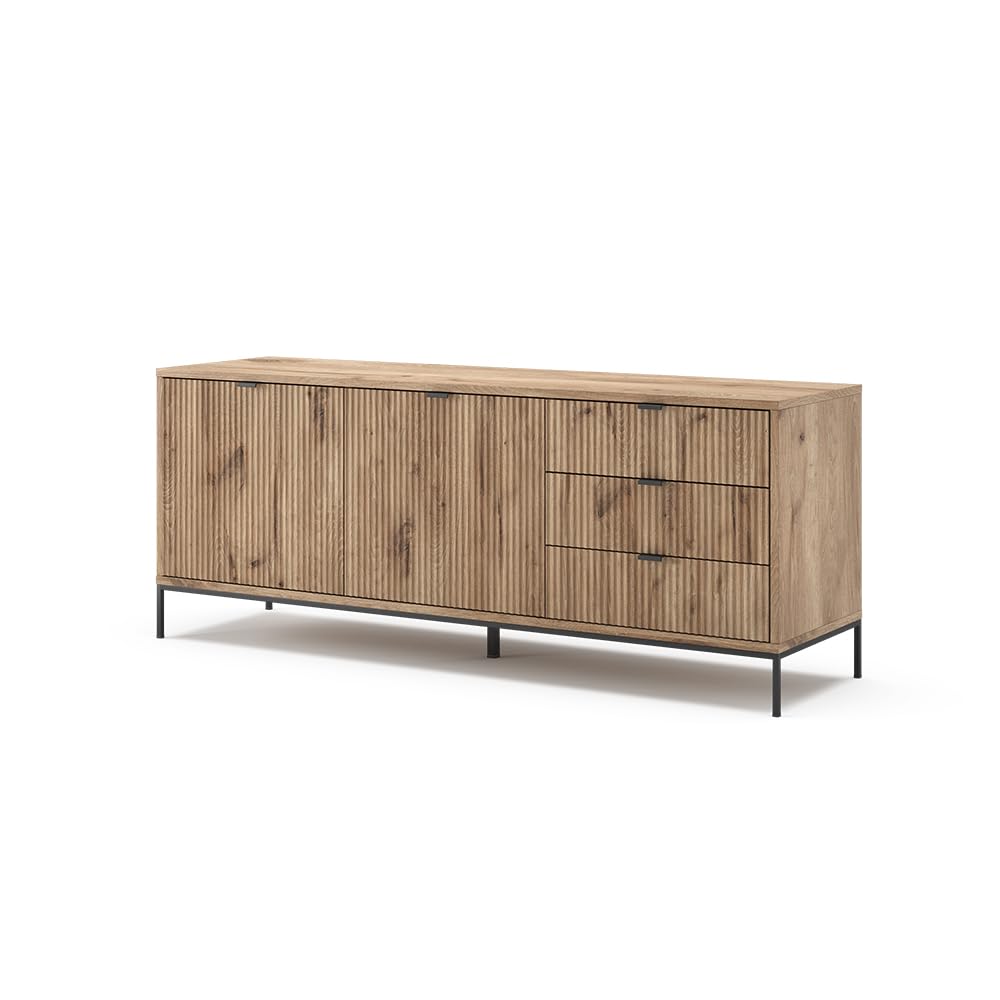 Vicco Buffet Bas Eliza, Chêne Viking, 150x60cm avec 3 tiroirs, 2 Portes, utilisable comme Espace de Rangement et comme Support pour téléviseur