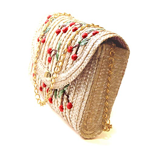 EVEOUT Stroh Clutch Umhängetasche Damen Obst Banane Kirsche Muster Mode Schultertaschen Strand Geldbörse Sommer