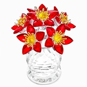 Crystal Red Flower Figurine with Base Glass Flower Figurine Collectibles for Women Mother‘s Day Gift for Mum Crystal Decoration for Home Office