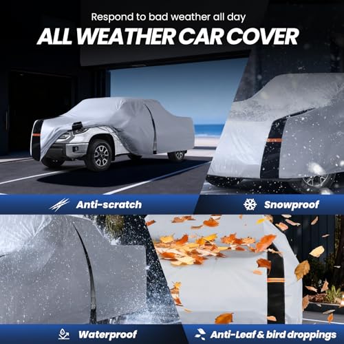 Image of Multi-Layer Toyota Tundra Truck Cover, Custom Fit Tundra 1999-2021 Double Cab /CrewMax Cab SB(5.5'-6.5') Car Cover Waterproof All Weather, Full Exterior Cover Rain Wind and UV Protect with Door Zipper