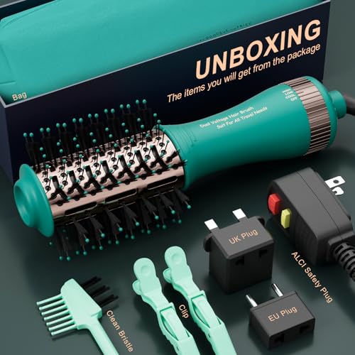 Image of Travel Blow Dryer Brush, Dual Voltage Hair Dryer Brush - Cepillo Secador De Cabello 2 inch Oval Size Hair Curler & Straightener Portable Mini Hair Styling Tools (Auto Dual Voltage & No Converter Needed)