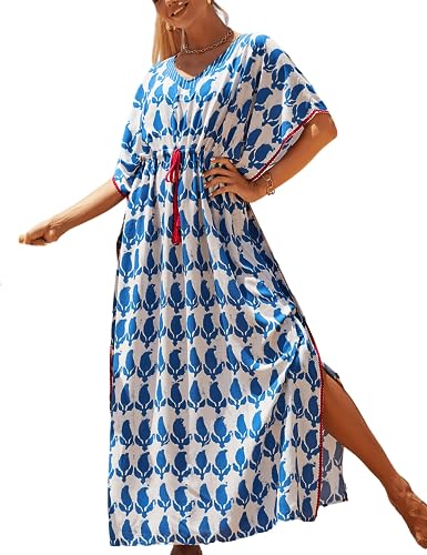 MEILING Women's Print Kaftan Nightgown Long Caftans Beach Maxi Dress Bikini Swimsuit Bathing Suit Cover Up Swimwear (Print 1)
