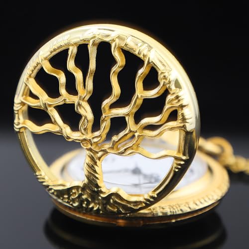 Image of Tiong Pocket Watch Hollow Tree of Life Design Roman Numerals Engraved Bible Verse Quartz Pocket Watch with Chain Custom Pocket Watch Birthday Gifts