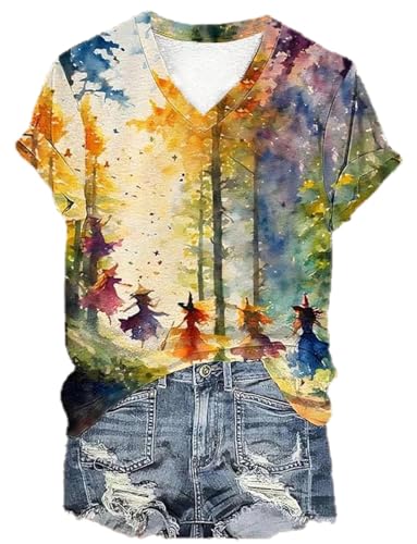 Halloween Witch Party Tshirt for Women Vintage Midsummer Witches Gather Tshirt Funny Witches Short Sleeve Tee Tops