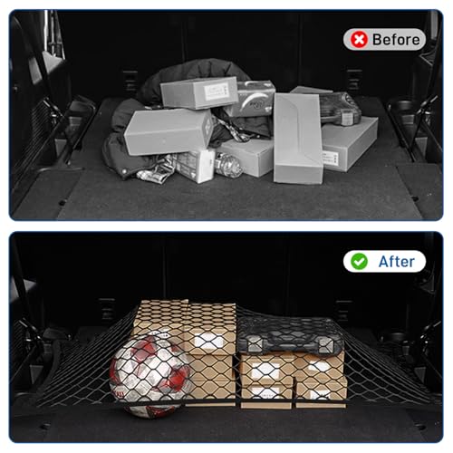 Yimomoyi Groß Gepäcknetz Auto, Kofferraumnetz 100X80cm Erstreckt Sich auf 210x140cm, Kofferraum Netz Mit 4 Haken, Gepäcknetz Wohnmobil für die Meisten Autos, Elastischer Rand hält Lasten Fester