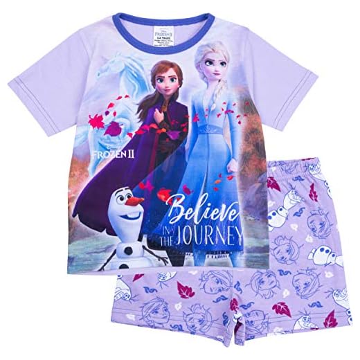 Pyjama court d'été Disney La Reine des Neiges II pour fille Anna Elsa Olaf Pjs 3 à 12 ans - Violet - XX-Small