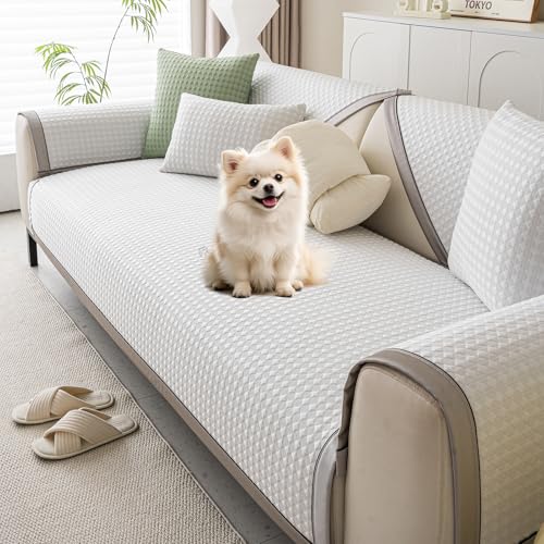 BXFUL Nueva Funda de Sofá de Seda Helada Refrigerante Lavable - Funda Universal Verano Antideslizante 1/2/3 Plazas para Sofá Esquina en Forma L, Protector de Muebles (Blanco,30x50cm)