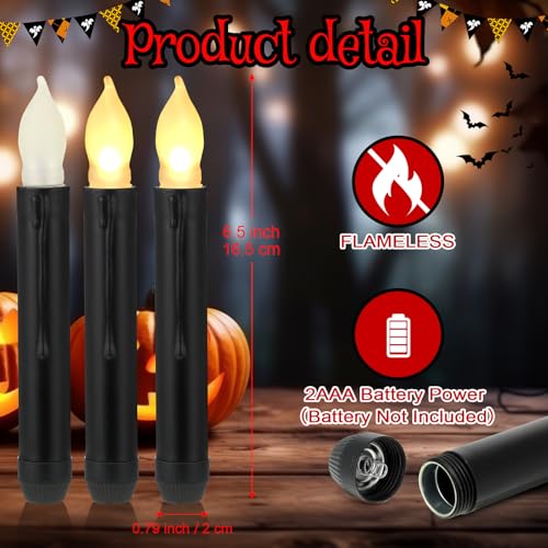 Image of Macarrie 108 Pieces Flameless LED Taper Candles Battery Operated Candles, Flickering Light Electric Handheld Candlesticks, Halloween Christmas Church Party Weddings Decoration(Black, Warm White Light)