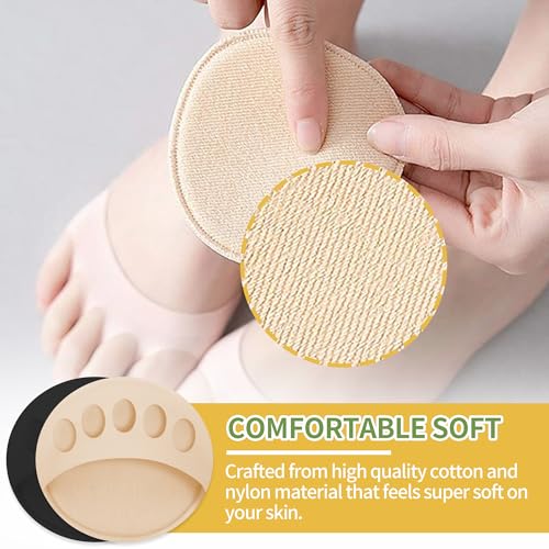 Image of SooGree Honeycomb Fabric Forefoot Pads, Invisible Metatarsal Socks Pads,Reusable Forefoot Pads Ball of Foot Cushions for Relieving Foot Fatigue (4 Pairs Beige+1 Pairs Black)
