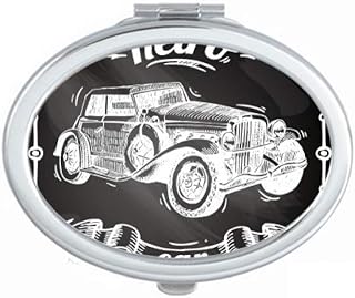 Classic Cars Hand Painted Pattern Mirror Portable Fold Hand Makeup Double Side Glasses