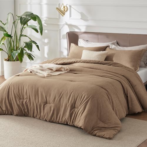 Image of Bedsure Full Comforter Set - Brown Soft Bedding for All Seasons, Cationic Dyed Bed Set, 3 Pieces, 1 Full Size Comforter (82 inchx86 inch) and 2 Pillow Shams (20 inchx26 inch+2 inch)