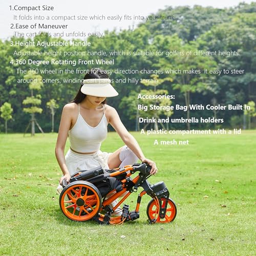 Golf Push Cart 3 Wheel with 360 Swivel Front Wheel,Lightweight and Foldable Walking Golf Cart,One-Click Foldable,with Foot Brake - Image 6