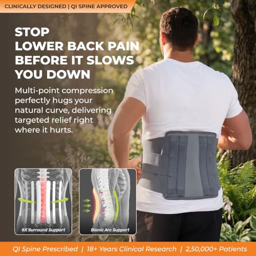 Image of Lumbar Sacral Belt | 5-Year Warranty | Back Support Belt for Lower Back Pain, Sciatica, Muscle Strains, Posture Correction | Orthopedic Belt 4 Metal Stays | Men & Women (XXXL)(Grey)