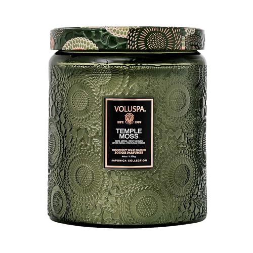 Image of Voluspa Temple Moss, Two Wick Luxe Candle Jar, 44 oz, Coconut Wax Blend, Scented Candles for Home, 140 Hour Burn Time, Handcrafted in the USA