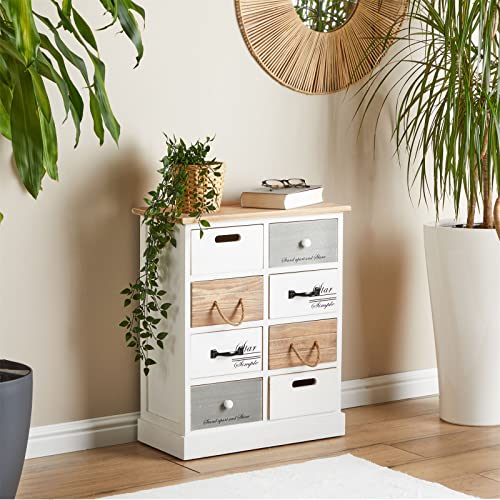 IDIMEX Commode Chambre Salva L 54 cm en Bois Massif Blanc et Brun avec 8 tiroirs Meuble Rangement Style Shabby Chic Vintage Rustique