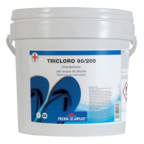 PISCINA SEMPLICE, Tricloro 90/200 Per Piscina, Ideale Per Il Rilascio Di Cloro Attivo Stabilizzato, Per Il Mantenimento Dei Livelli Di Cloro Giornalieri, A Lenta Dissoluzione, Formato da 5 Kg
