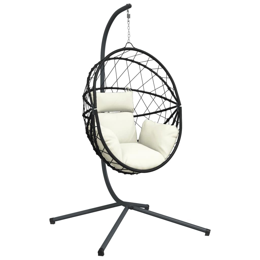 Silla Colgante Huevo Ratán Y Acero Con Cojín Beige