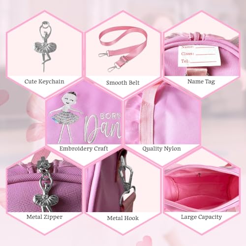 Cute Ballet Dance Bag with Double Layer Shoe Compartment Adjustable Strap for Girls Ballerina Kid Toddler Teen Dancer2
