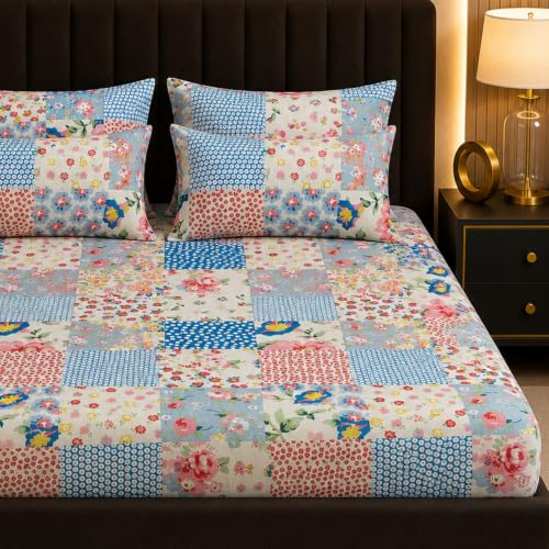 Image of THEA Double Bedsheet Set| 100% Cotton Like Soft Fabric | Microfiber Double Bedsheet for Double Bed (90 X 100 inches) with 2 Pillow covers,Petal Symphony