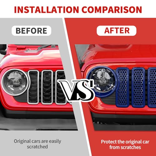 Image of 9PCS Headlight Cover & Front Grill Mesh Inserts Compatible with Jeep Wrangler JL JLU 2024-2025, NOT FIT JL Sport /Sport S (Blue)