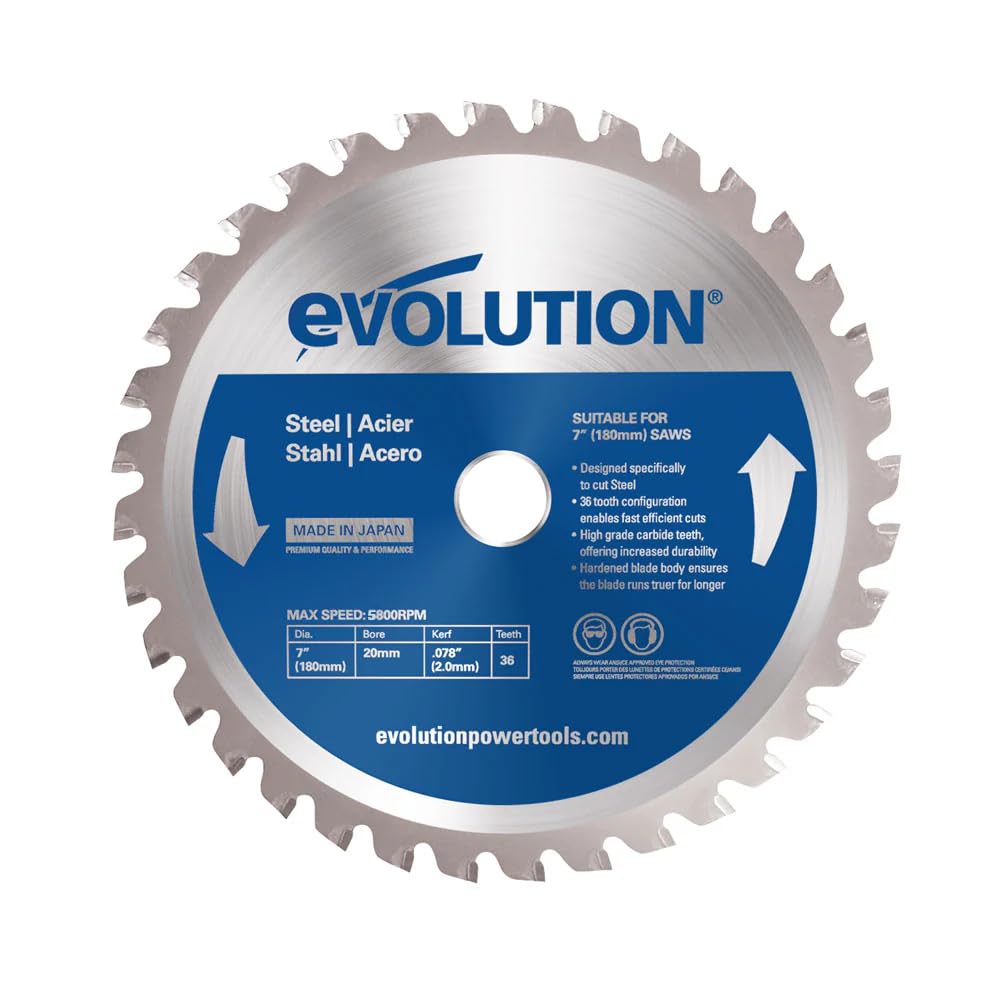 Evolution Power Tools 180BLADEST Steel Cutting Saw Blade, 7-Inch x 36-Tooth, Silver