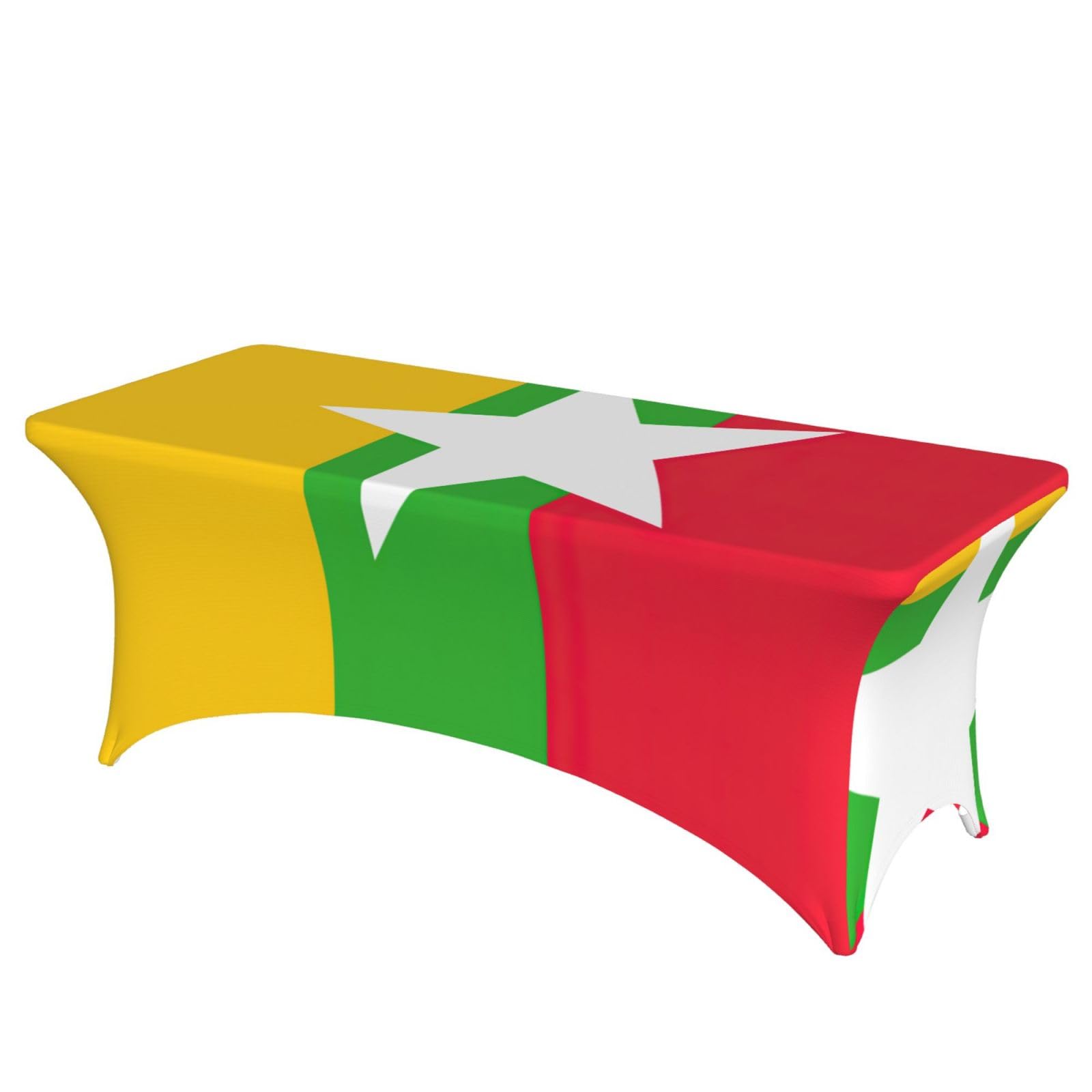 AYYQWE Flag Of Myanmar Print Elastic Rectangular Tablecloth For Banquet Outdoor Picnics Office Table Cover