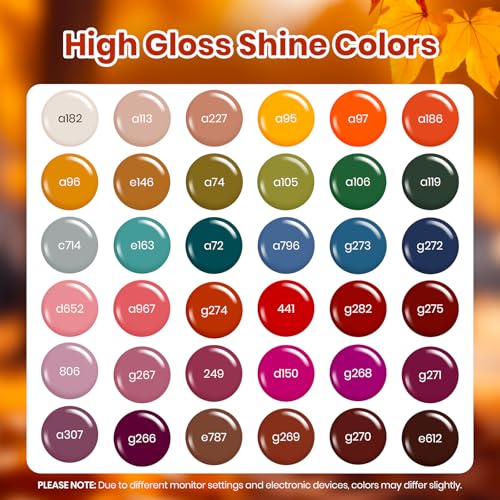 Image of Beetles Fall Gel Polish Set - Waltz of Leaves Collection, 36 Autumn Colors Purple Green Colors Gel Polish Set With Base and Glossy Matte Glitter Top Coat Soak Off UV Led Gifts for Women