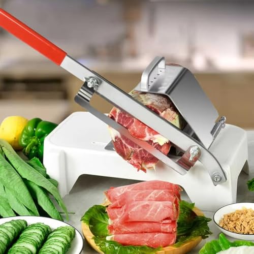 Máquina cortadora de carne manual,cortadora de carne congelada de acero inoxidable,espesor ajustable de 0,25-25 mm,cortadora de alimentos en rollo de cordero con base antideslizante y mango ergonómico