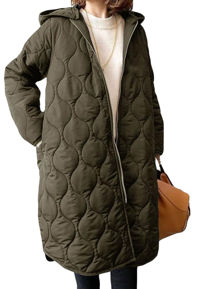 celetree Women's Quilted Coat, Padded, Long, Large Size, Warm, Hooded, Fashionable, green, Free Size-picture-34