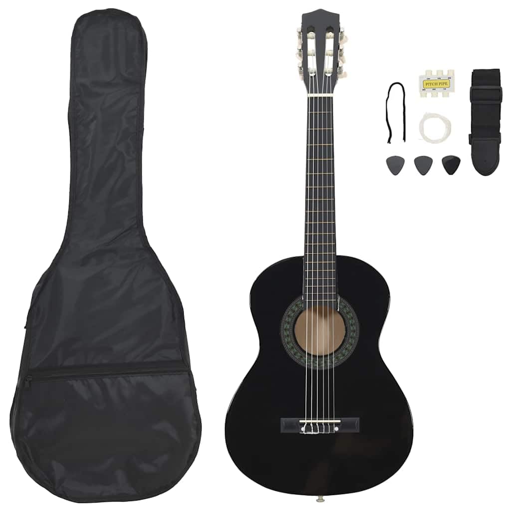 vidaXL Set Chitarra Classica per Principianti 8 pz Strumenti Musicali Chitarra Acustica Giochi Musicali Prodotti per Fare Musica Nera 1/2 34"
