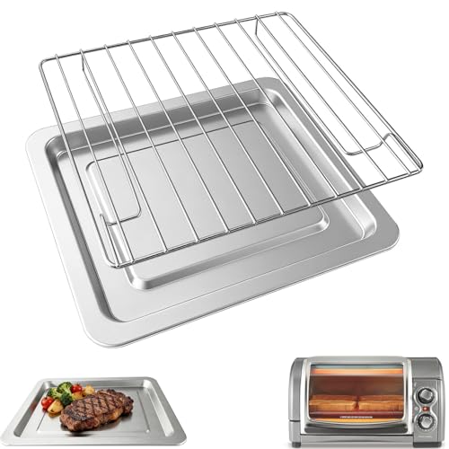 Image of Toaster Oven Accessories for Hamilton Beach Easy Reach 4 Slice Countertop Toaster Oven, 10.9x9.2 IN Food Grade Stainless Steel Toaster Oven Replacement Parts Sheet Pan Tray Rack, Dishwasher Safe