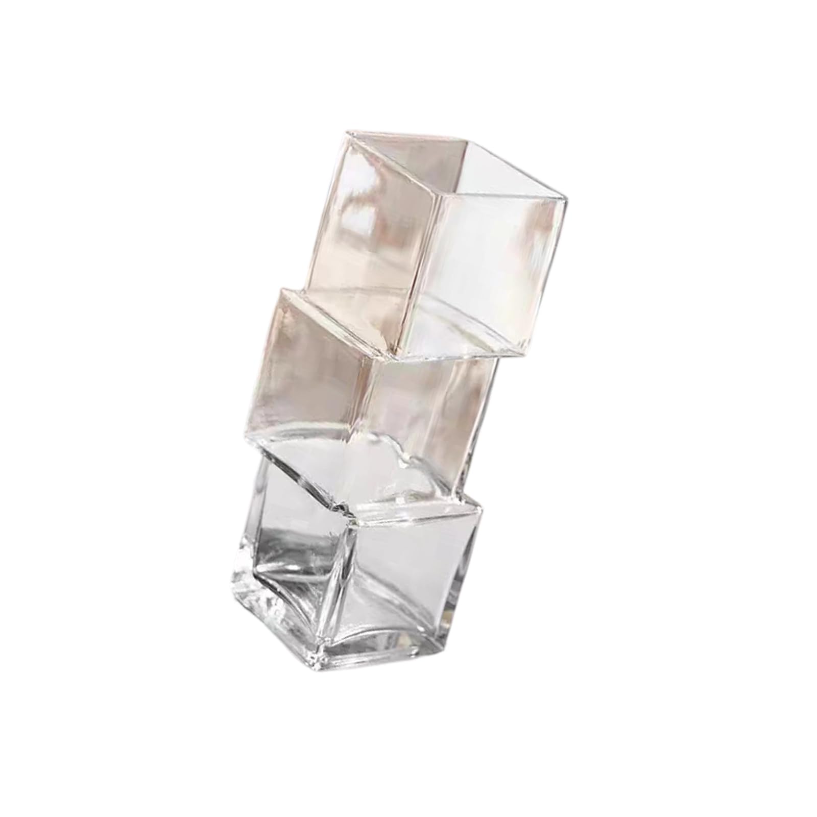 Glass Flower Vase for Tabletop Decor, Geometric Sculptural Accent for Floral Arrangements, Dry Arrangements, or Shelf Styling Floral Vessel Glass Bud Vase Shelf Centerpiece Square Profile Indoor Home