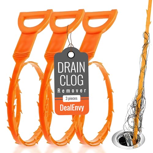 Snake Drain Hair Clog Remover Tool Set, 3pcs (50cm/19.7 Inches) - Drain Cleaner for Sink, Shower, Tub, Bathroom, Kitchen, Toilet, Sewer Pipes - Hair Catcher, Drain Auger, and Pipe Unclogger