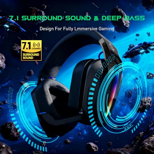 Image of Black Shark Wireless Gaming Headset, Bluetooth 6.0 Gaming Headphones with USB and Type-c Connector, 7.1 Surround Sound for PC, PS5, PS4, Noise Canceling Microphone & 40H Battery, Goblin X8 (Black)